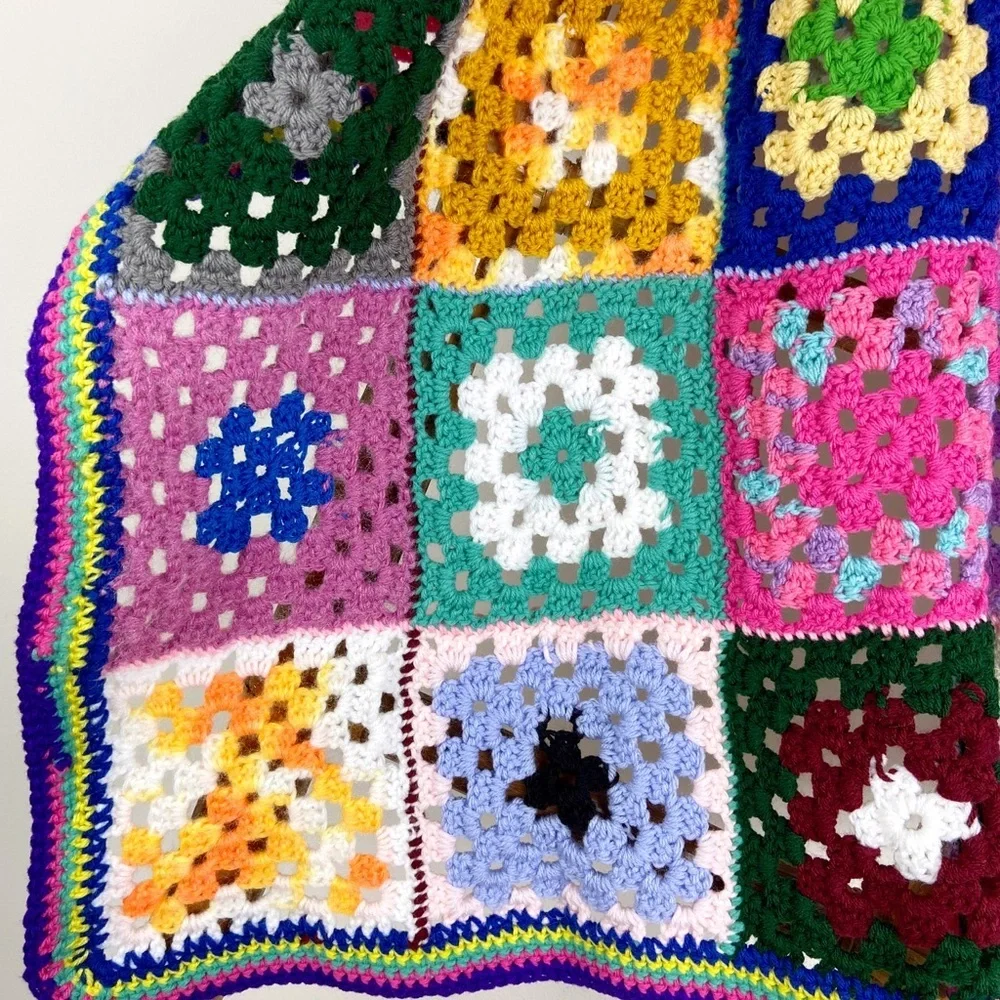 Granny Square Crochet Multicolor Afghan Throw Blanket